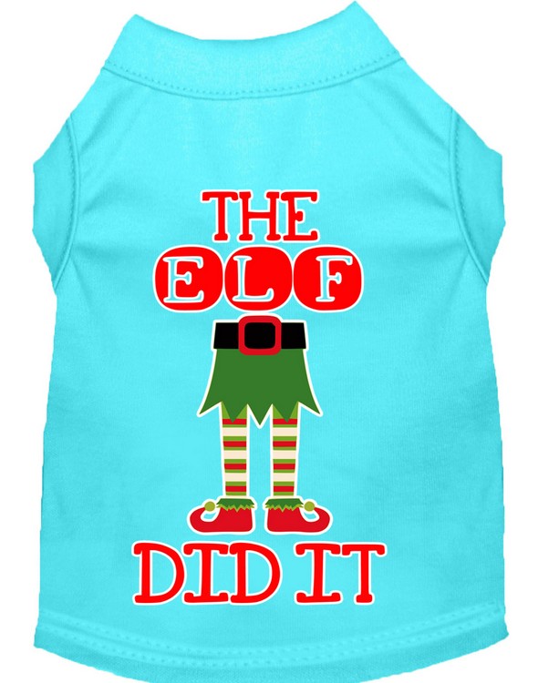 The Elf Did It Screen Print Dog Shirt Aqua Med